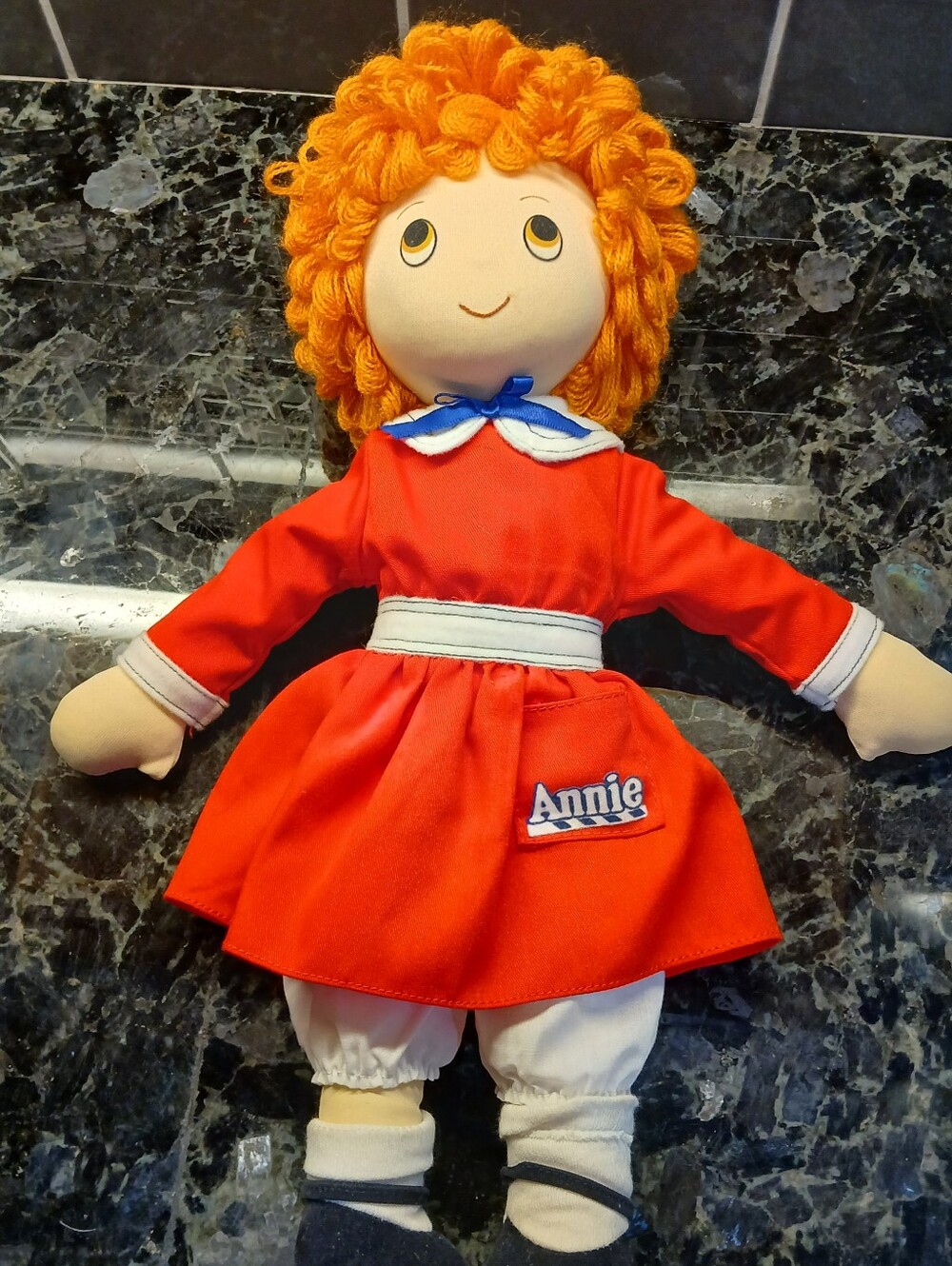 Vintage Little Orpahn Annie Doll/ Orange Yarn Hair & Red Dress
